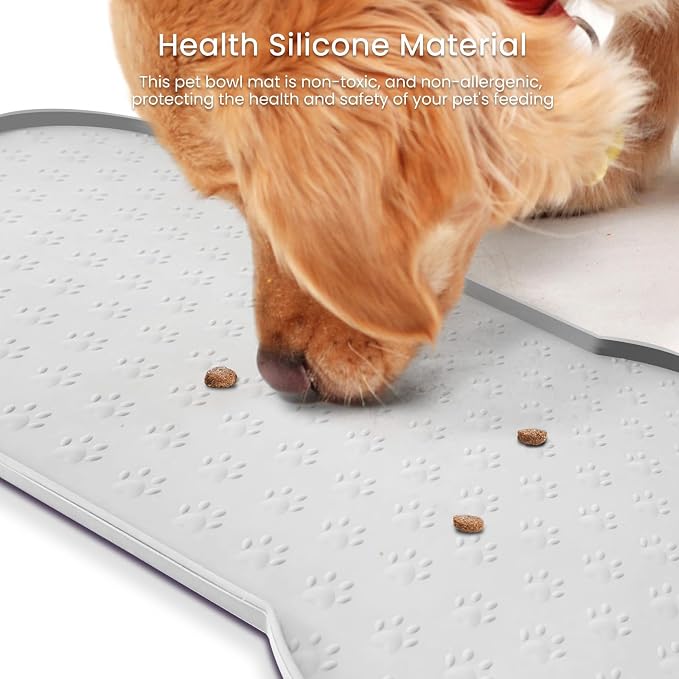PWTAA Dog Food Mat Anti-Slip Silicone Dog Bowl Mat Thicker Pet Placemat Waterproof Cat Feeder Pad with Raised Edge Puppy Kitten Feeding Mats Suitable Small Medium-Sized Dogs Cats Eating Tray - 2PCS