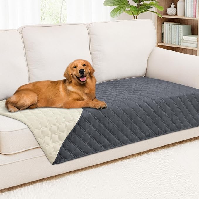 Smiry Waterproof Reversible Pet Couch Covers for Dogs | Pet Friendly, Soft Fabric, Washable Sofa Furniture Protector for Dogs Cat Kids, Checkered (40"x90", Dark Grey/Beige)