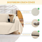 Deep Dream Cat-Scratch Resistant Couch Cover, Waterproof Sofa Cover for 3 Cushion Couch Washable, Pet Friendly Couch Protectors Anti Slip Thickened Sofa Slipcovers for Dogs Pets, 91" x 150", Beige