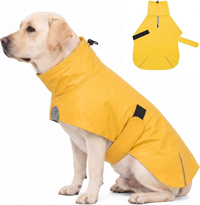 PU Dog Raincoat, Non-Toxic & Odorless Waterproof Vest, Adjustable High Neck and Hook & Loop Belly Closure for Rainy Potty Breaks & Wet Weather Outdoor Walks (Yellow, XXX-Large)