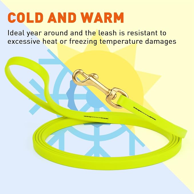 Viper Biothane K9 Working Dog Leash Waterproof Lead for Tracking Training Schutzhund Odor-Proof Long Line with Solid Brass Snap for Puppy Medium and Large Dogs, 10ft Safety Yellow