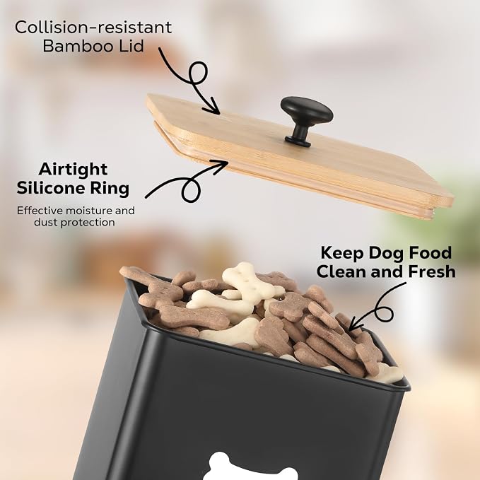 Dog Treat Containers Set, 9.4''×7.1''×9.6" Treat Jars with Lids | Set of 2, Metal Dog Treat Jars for Kitchen Countertop, Pet Food Canister Keep Snack Fresh