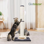 Globlazer 35in Tall 3.9-in Thick Cat Scratching Post for Adult Cats, SC35 | Durable Natural Sisal Rope, Solid Wood Track Ball Game, Interactive Hanging Toy, Enlarged Base, Custom Tier