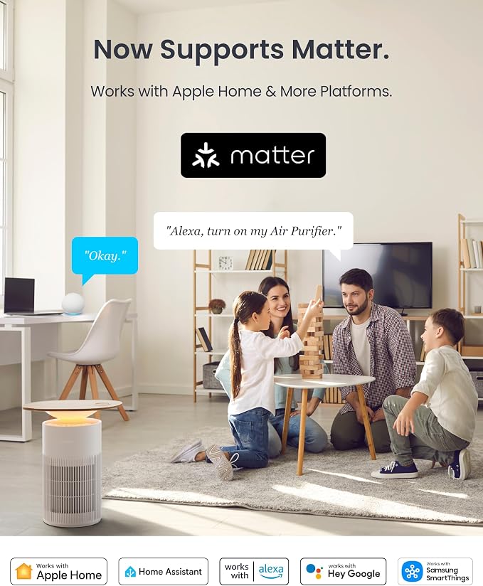 SwitchBot Air Purifier for Home Large Room, Matter, Up to 3620 ft², Air Purifier for Wildfire Smoke, Pets, Odors, 20dB, Washable Pre-filter, Pet Mode, RGB Light, Work with Alexa, HomeKit, Google Home