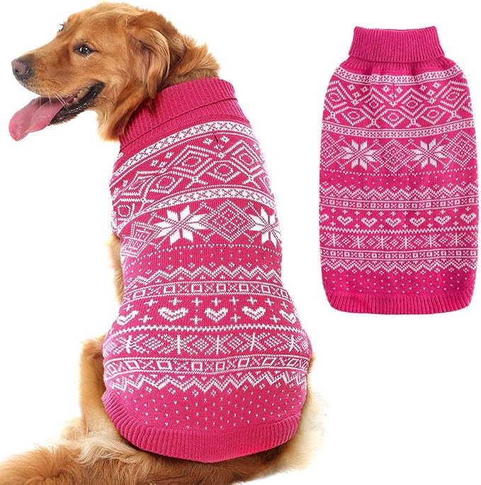 HOMIMP Dog Sweater Argyle - Warm Winter Clothes, Soft Coat for Small Medium and Large Dogs, Ugly Pet Clothing for Boy Girl Puppy
