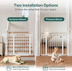 InnoTruth 27-36.6 in Wide Baby Gate for Stairs and Doorways, White | Indoor Metal Dog Gate for Pets, Auto Close 2 Way Swing Walk Through Door, Double Lock & Y-Bolts, Pressure or Hardware Mount