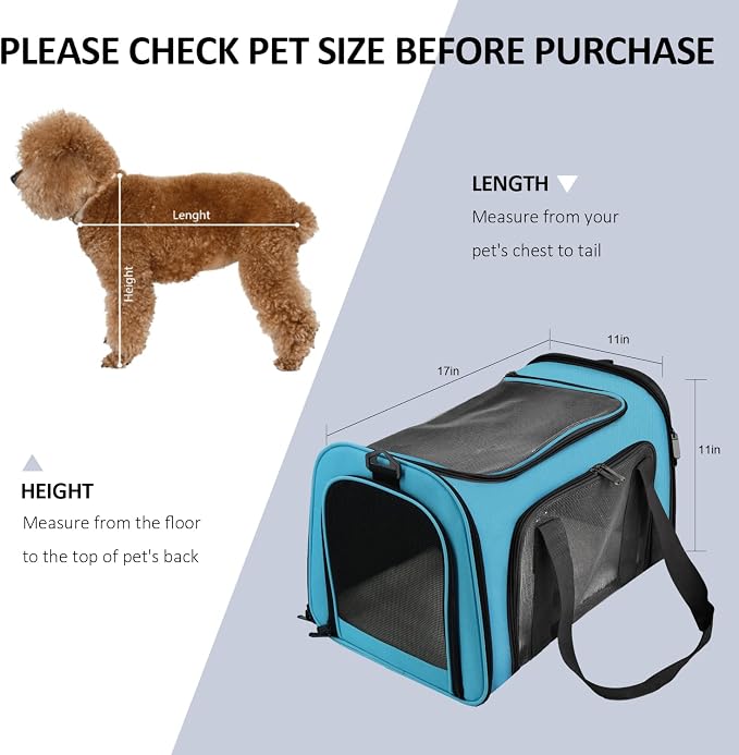 Henkelion Pet Carrier for Small Medium Cats Puppies up to 15 Lbs, Airline Approved Small Dog Travel Puppy Carrier Soft Sided, Collapsible - Blue