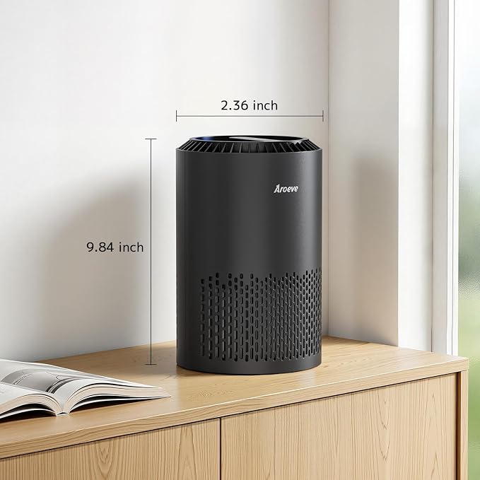 AROEVE Air Purifiers for Bedroom with Sleep Mode Speed Control-MK01A(Black) | Energy Star Efficiency, Meet Global Recycled Standard, 360-Degree Air Inlets, 22dB Noise Level, Aromatherapy Function