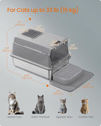 Feandrea Stainless Steel Cat Litter Box with Flip Lid, Litter Catcher Mat and Box, 2 Doors, Scoop, for Cats up to 33 lb, Dove Gray UPPT007GN01