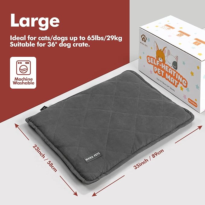Mora Pets Self Heating Cat Bed Self Warming Cat Bed Thick Thermal Pet Bed Mat 36 x 24 Inches Removable Washable Cover for Outdoor Indoor Cats and Dogs Suede Grey Large