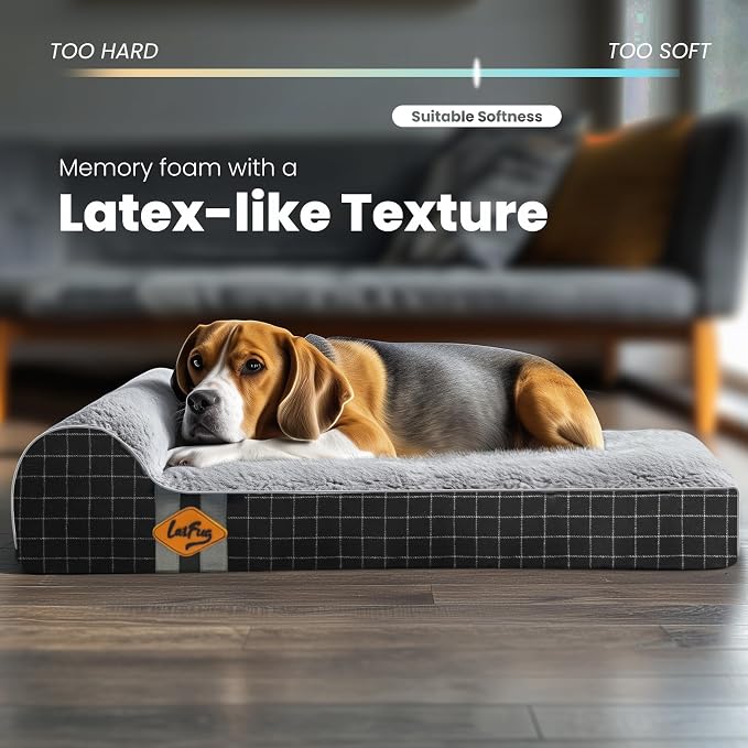 Laifug Orthopedic Dog Beds for Large Dogs,3" Memory Foam Dog Beds,Durable Water Proof Liner Removable and Washable, Nonskid Bottom,Black Grid Grey 40"x25"x5.5"