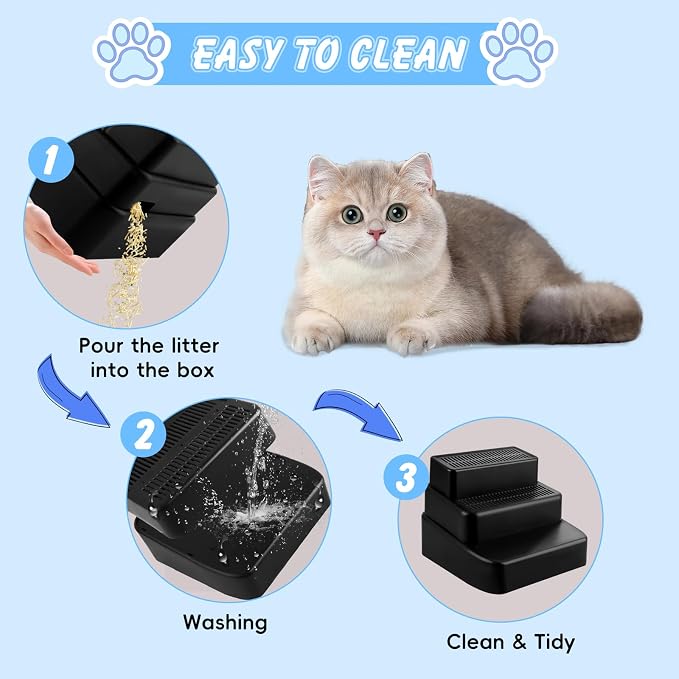 3 Step Litter Box Ramp Adjustable Detachable Litter Box Step, Black