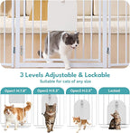 No Pawblems Full Metal Freestanding Dog Gate with Cat Door, 30" Tall | Foldable Pet Gate for Indoor/Outdoor, Zoned management, Dog Fence for Families with Multiple Pets, 156" Wide, 6 Panels, White