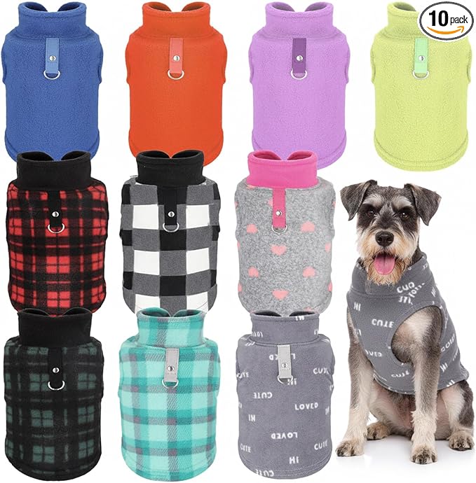 Reginary 10 Pack 2X-Large Dog Sweaters Fleece Pet Dog Clothes with Leash Ring Soft Warm Winter Puppy Plaid Shirt(Stylish)