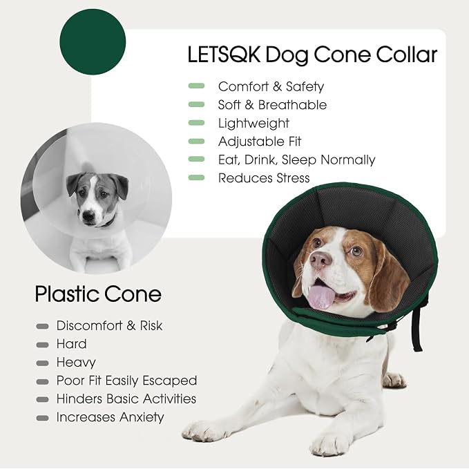 Dog Cone Collar After Surgery for Medium Dogs, Adjustable Soft Recovery Cone for Dogs to Stop Licking Biting, Comfortable Pet Elizabethan Alternative for Wound Healing