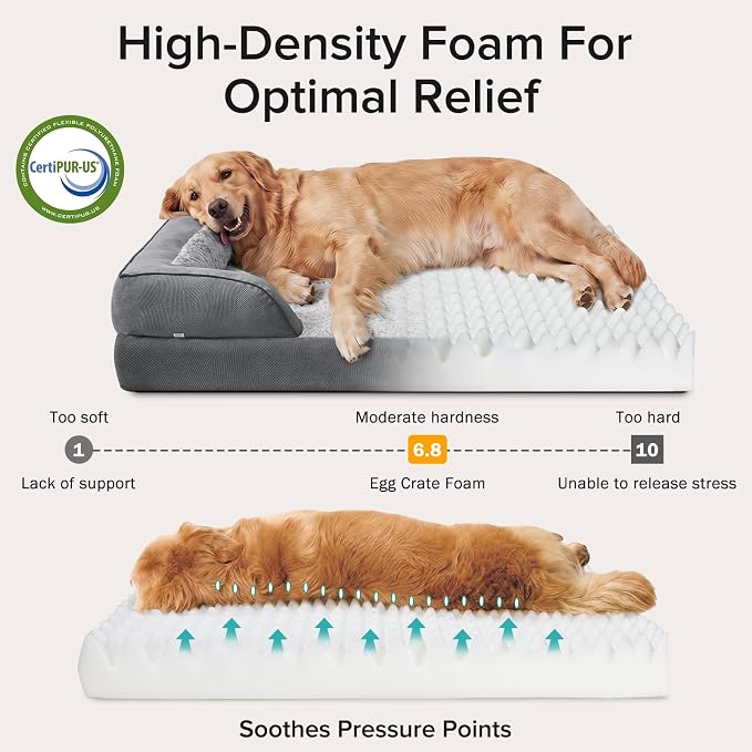 INVENHO L Plus Orthopedic Dog Bed for Large Dogs, Washable Dog Sofa with Egg-Crate Foam, Waterproof Lining and Non-Skid Bottom