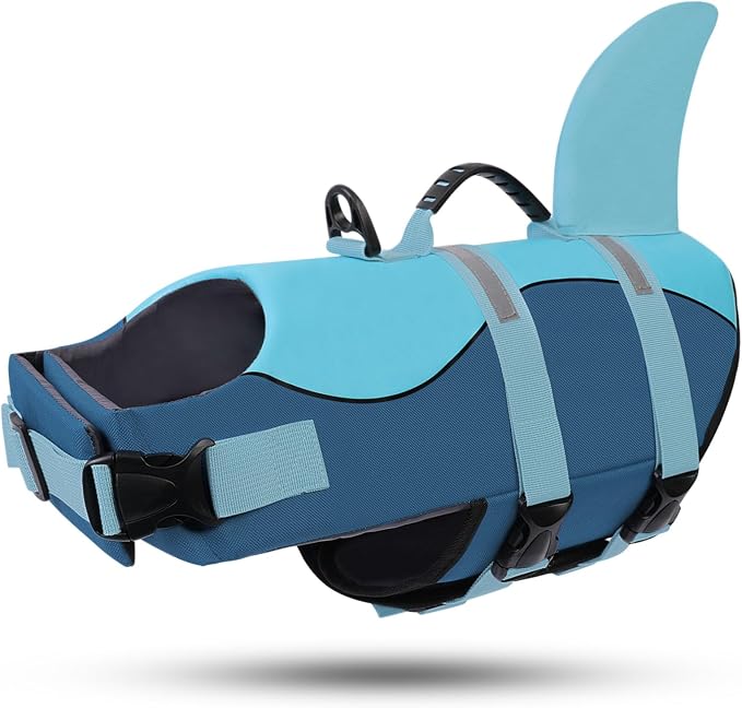 ASENKU Dog Life Jacket - Pet Safety Vest for Swimming & Boating, Shark Life Jacket with Floatation, Dog Lifesavers Swimsuits for Small Medium Large Dogs (Deepblue, L)