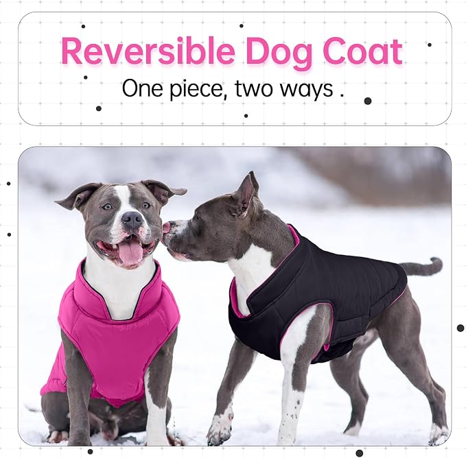 Lelepet Reversible Dog Coat Windproof Dog Puffer Jacket Lightweight Vest | Warm Puffer Vest for Winter Coats for Small Dogs Adjustbale Hook & Loop Pet Apparel with Leash Hole, Chihuahua, Rose Red, XS