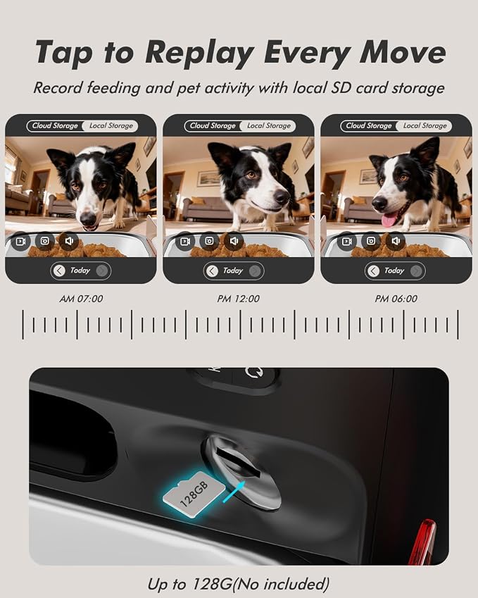 Automatic Dog Feeder for Large Breed with Camera - 15L/ 64 Cups Anti-Clog 5G WiFi Dog Food Dispenser for 2-23mm Kibble, Elevated Stand, Large Food Tray, 1080P HD Video with Night Vision, Keeps Fresh