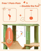 Taoqimiao Cactus Cat Tree, 66.2 in Tall Cat Tower with 2 Plush Cat Condos | 7 Scratching Posts, 2 Top Perches, Cozy Hammock & Basket, Indoor Cats, 2 Pompoms & Mouse Toy, MS013T