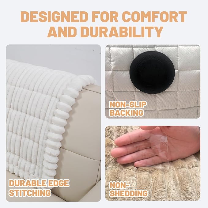 Couch Cover for Dogs Washable,Non Slip Fuzzy Durable Pet Friendly Cozy | Soft Slipcovers for 3 Cushion Sofa Cover,Plush Thick Protector Fits Mat Bed Leather & Fabric Couches (White 27.6"x59")