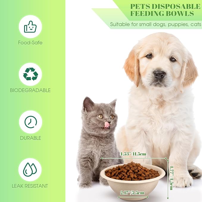 Thenshop 200 Pcs Biodegradable Disposable Pet Bowls Bulk Travel Paper Food Bowls for Small Dogs Puppy Cat Food Dish Safe Container for Outdoor Small Animal Feeding and Watering Supplies(8 oz)