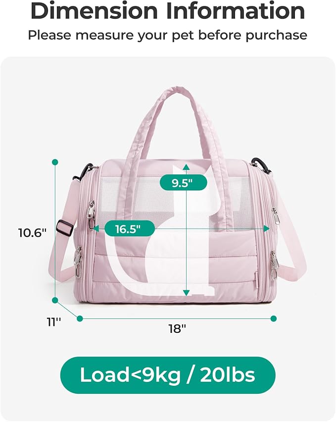BAGSMART Cat Carrier: Soft-Sided Pet Carrier for Small Medium Cats Dogs Puppy Quilted Collapsible Puffy Travel Bag Up to 20 Lbs Pink