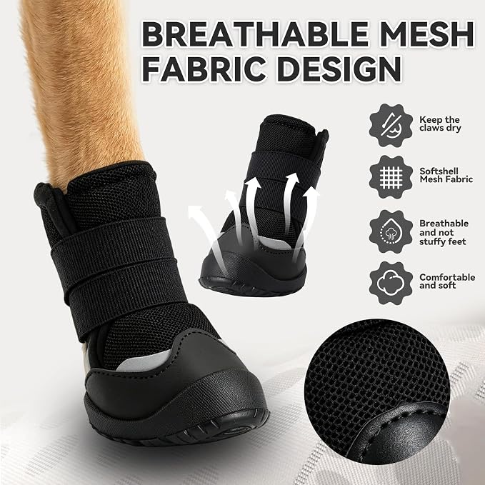 Dog Boots,Rugged Anti-Slip Sole Paw Protectors for Medium Large Dogs,Boots & Paw Protectors with Adjustable Straps,Waterproof Dog Booties for Hot Pavement,Snow,Hiking(Black,#10)