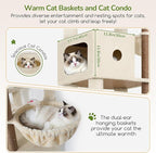 Globlazer F83C Heavy Duty Tall Cat Tree, 83in Multi-Level Tower, Beige | Easy Assembly, Maine Coon, Large Cats, Tall Tower, 2 Condos, 3 Hanging Baskets, 2 Perches, 7 Sisal Posts, Anti-Topple Strap