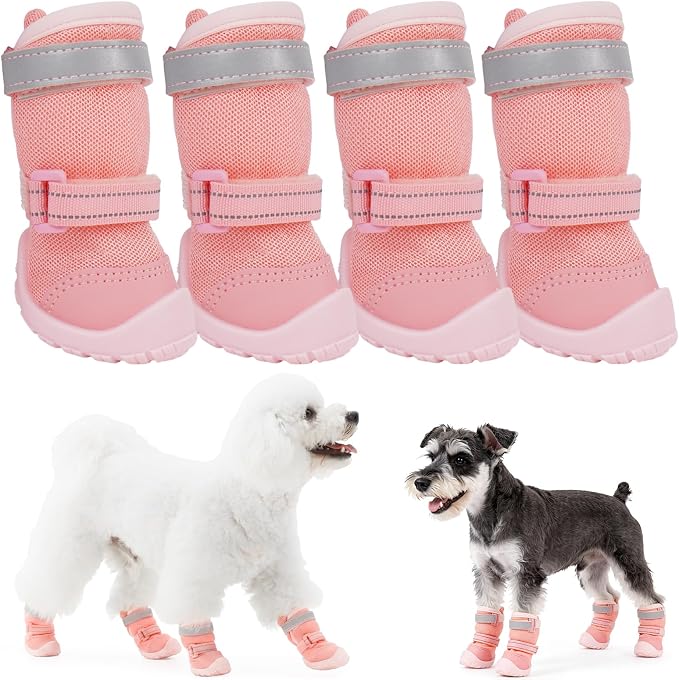 DORA BRIDAL Dog Shoes for Small Dogs, 3D Mesh Breathable Dog Boots & Paw Protectors for Hot Pavement Summer, Rubber Sole Anti-Slip Dogs Booties for Winter Snow, Mud, Outdoor Walking