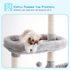 Hey-brother Cat Tree Tower, Adjustable Height, Floor to Ceiling, MPJ091W | 94.5-106.3 Inches Multi-Level Cat House, Scratching Posts, Plush Condo, Platform, Toy Ball for Indoor Big Cats, Light Gray