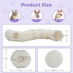 Plush Cat Tunnel Bed for Indoor Cats with Soft Cushion, Multi-Shape Play Cave with Hanging Balls, Large and Foldable Cat Donut Tunnel for Small and Large Pets (White)