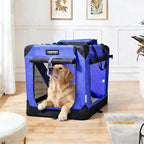 JESPET Soft Dog Crates Kennel for Pets, 3 Door Soft Sided Folding Travel Pet Carrier with Straps and Fleece Mat for Dogs, Cats (Royal Blue, X-Large(36" L x 24" W x 27" H))