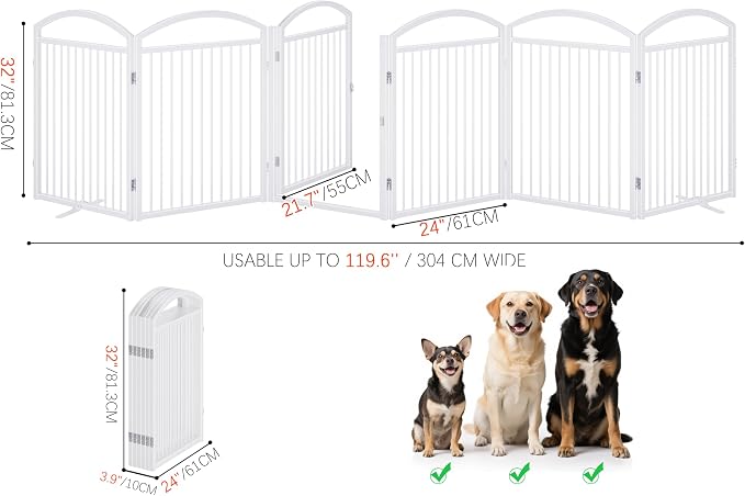Folding Pet Fence 144" Wide, 32" Tall,Freestanding Dog Gate with Door,White | 6 Panels No-Assembly Metal Pet Fence Walk Through,Extra Accordion Puppy Folding Playpen for Doorways, Stairs,House