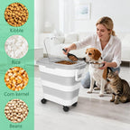 30LB Dog Food Storage Container with Wheels, Lid, Handle, Cup and Scoop | Collapsible Pet food Storage Containers, Airtight Food Storage Bin for Cat Dog Kibbles, Bird Seed, Rice, Flour, Cereal -Grey
