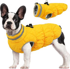 FUAMEY Dog Winter Coat Fleece Warm Small Dog Coat with Harness Built in | Dogs Cold Weather Fleece Coats Zip up Reflective Dog Winter Vest Windproof Water Resistant Snow Coats Yellow XS