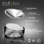 Felli Oblik Elevated Cat Bowl Removable Stainless Steel Wide Dish for Dry Wet Food Feeding & Dishwasher Clean, Slanted Whisker Fatigue Friendly Metal Plate (Smoky, 0.5 Cups Shallow Dish)