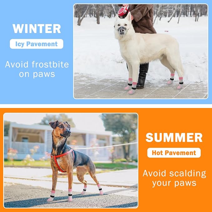 SCENEREAL Anti Slip Dog Sock to Prevent Licking Paws for Hardwood Floors, Boots & Paw Protector Shoes for Hot/Cold Pavement with Grippers, Double Sides Grips for Small Medium Large Senior Dogs