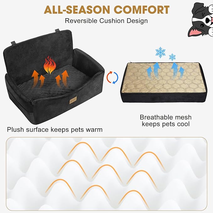 JOEJOY Dog Car Seat for Large Medium Sized Dogs Under 55 lbs, Dog Booster Seat for 2 Small Dogs with Detachable Washable Cover, Memory Foam Pet Car Seat with 2 Safety Belts and Storage Pockets