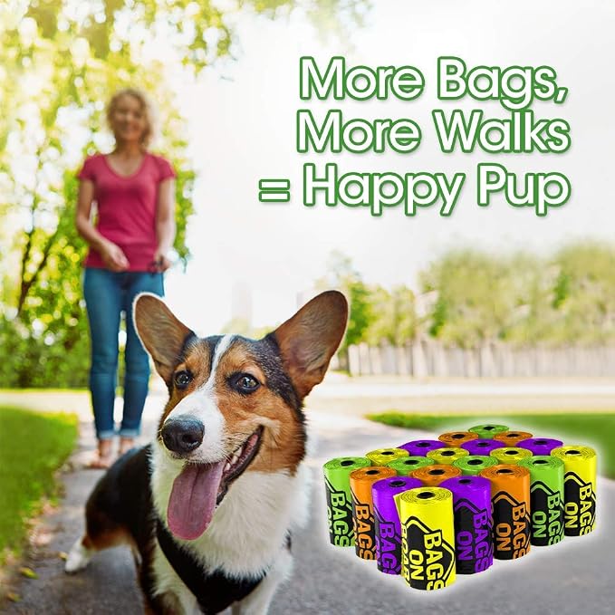 Bags on Board Dog Poop Bags, Strong Leak Proof Waste Bags, 315 Count | Strong Leak Proof Dog Waste Bags, 9 x 14 Inch Size, Assorted Multi-Color Bags, Durable Cleanup Solution, 315 Count