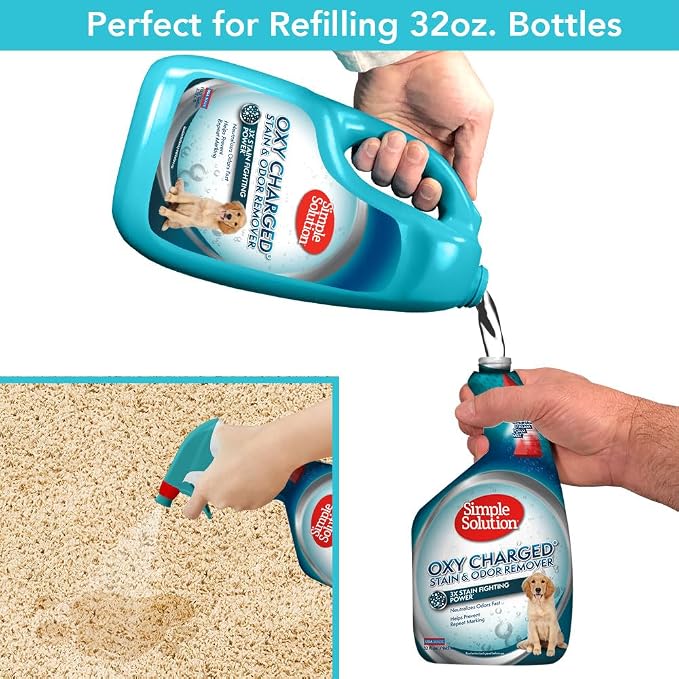 Simple Solution Oxy Pet Stain Remover, Carpet Cleaner, Pet Stains, Gallon | Upholstery Cleaner, Pet Odor Eliminator, Carpet Spray, Dog Urine Cleaner, Spot Cleaner, Waste & Vomit Odor, Cat Stains