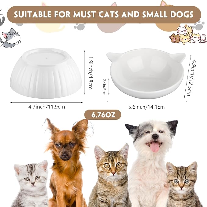 6 Pack Ceramic Raised Cat Bowl, 15° Tilted Anti-Vomiting Cat Food Dish, 5.6 Inch Wide Opening for Stress-Free Eating, Detachable Elevated Feeder for Senior Cats, Kittens, Small Dogs