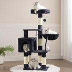 Heybly Cat Tree with Toy, 43.3 inch Cat Tower for Indoor Cats HCT004SG | Cat Condo with Durable Sisal Scratching Posts, Cat House with Padded Plush Perch, Cozy Hammock, Smoky Gray