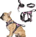 WINSEE Pet Harness Collar and Leash Set, All-in-one Reflective Dog Harness No Pull with Adjustable Buckles for Puppies, Small, Medium, Large, and Extra-Large Dogs (Small, Pink)