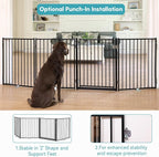 No Pawblems Full Metal Freestanding Dog Gate with Door, 30" Tall | Foldable Pet & Dog Fence for Stairs/Deck/Doorways, Indoor/Outdoor, Freestanding & Wall Mount, 104" Wide, 4 Panels, Black