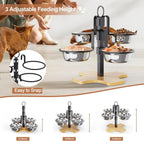 Elevated Cat Bowls 3 Adjustable Height 4 Stainless Steel Cats&Dogs | Pet Elevated Raised Cat Food and Water Bowls 3 Adjustable Heights 4 Stainless Steel Bowls for Indoor Cats Small Dogs