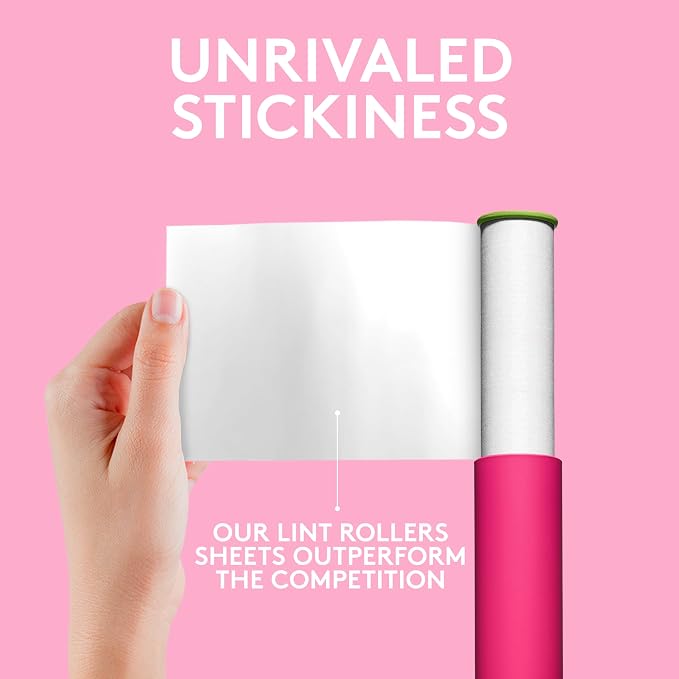 Classic Pink Retractable Mini Lint Roller with 90 Extra Sticky Sheets, Small and Portable Lint Roller, Ideal Pet Hair Remover, Travel Lint Rollers for pet Hair Extra Sticky