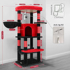 Globlazer Gothic Corner Cat Tree Tower with Scratching Post for Indoor Cats, 51inch Goth Cat Condo Tower with Large Hammock, Fan-Shaped Padded Perch, Spacious Cat Cave, Hanging Basket, C51, Red Black