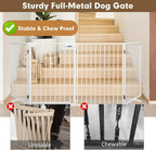 Metal Freestanding Dog Gates with Door,Extra Wide 24", 32" Height Foldable Dog Fence for Indoor & Outdoor, Heavy Duty Freestanding Pet Barrier for Stairs, Doorways, Halls, Kitchen,Yard,Christmas Tree