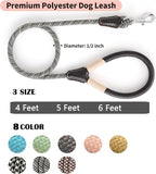 Mile High Life Dog Leash with Genuine Leather Handle, 4/5/6 FT | Comfortable Leather Grip Rope Leash, Heavy Duty 360° Swivel Metal Clasp, for Small Medium & Large Dogs (Khaki White, 60 Inch)